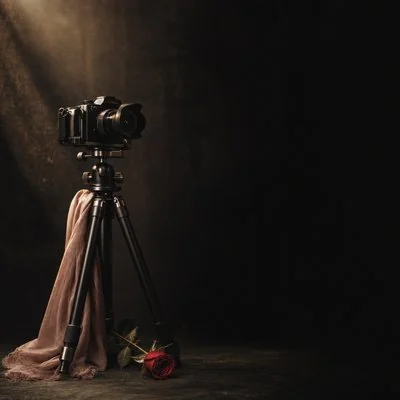 Kamera mit Seidenschal und Rose Frau fotografiert Frau Sensual Creator Studio Hitzkirch Luzerner Seetal